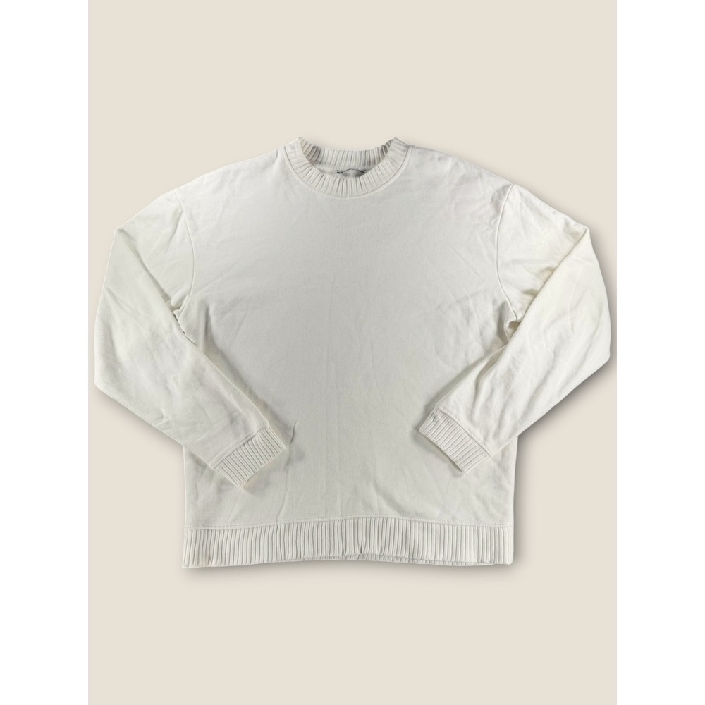 Zara Womens Cream Off White Crewneck Fleece Sweatshirt Medium Relaxed Fit Basic
